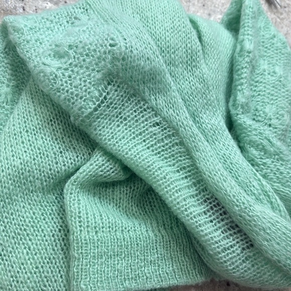 Wooden Ships Sea Foam Blue Green Open Wool Blend Crocheted Cardigan Small/Medium - Picture 7 of 7